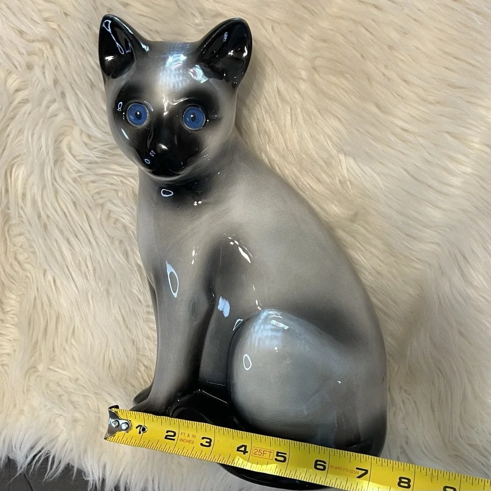 Vintage ELPA Alcobaca Portugal Gray Siamese Cat Ceramic‎ Figurine Blue Eye 11